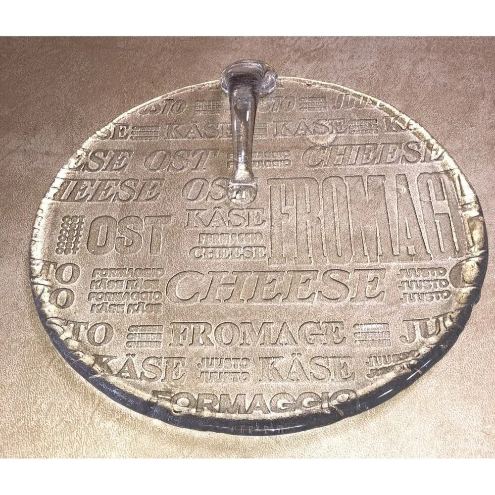 Kosta Boda Art Glass Ice Plate Cheese Platter Handle‎ Cheese Names. 9.5"